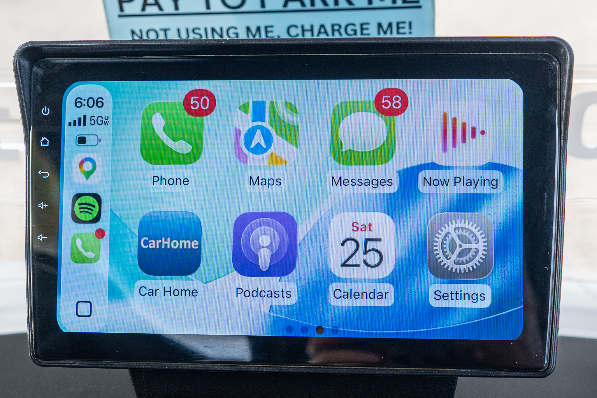Apple CarPlay dashboard display in the 4-passenger golf cart
