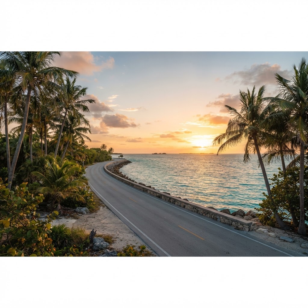 Tropical Key West coastline at sunset